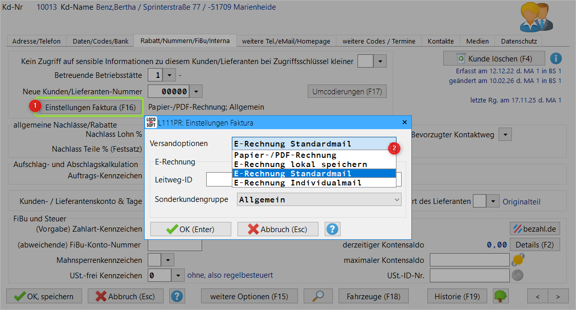Loco-Soft Einstellungen Faktura