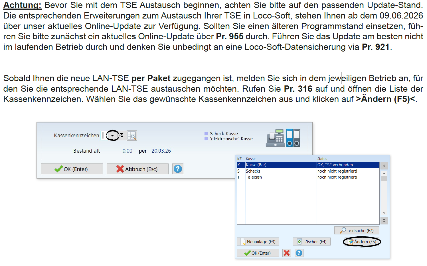 Kassenkennzeichen auswählen